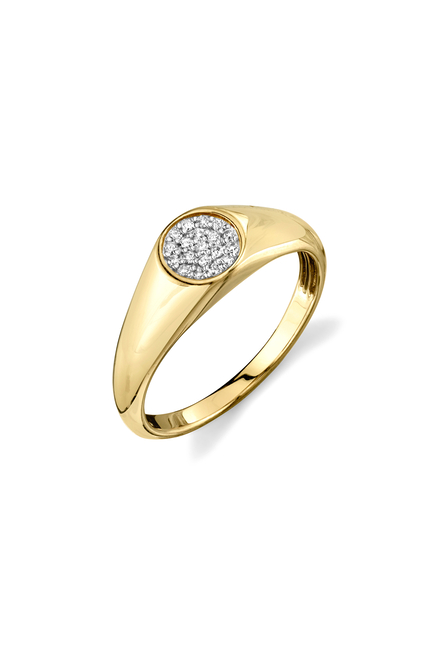 Signet Ring, 14K Yellow Gold & Mini Pavé Diamonds